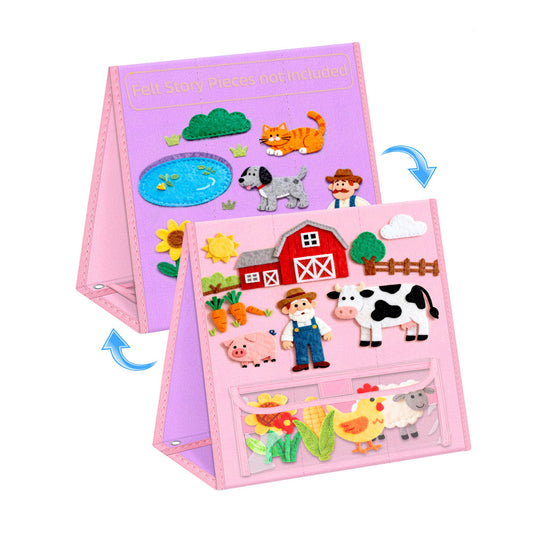 AKAYOK Foldable Felt Board - Double-Sided Flannel Story Board for Preschool Learning, Interactive Storytelling & Play | 33" x 12" Portable Felt Play Board for Home & Classroom Use (Pink)