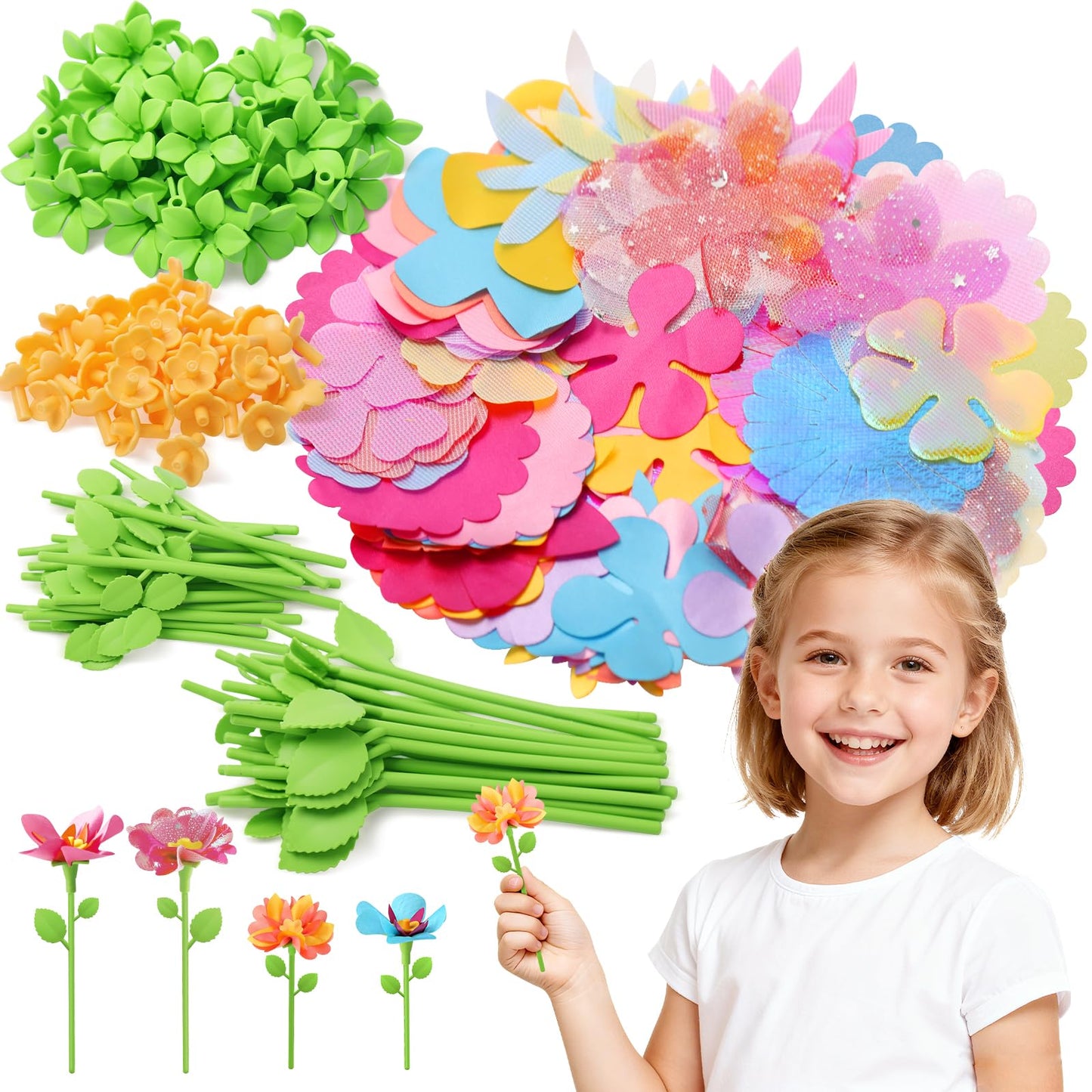 Kufanda DIY Fabric Flower Bouquets Toys Accessories Can Make 36 Flowers, DIY Arts & Crafts Toy Parts Christmas Gifts for Kids