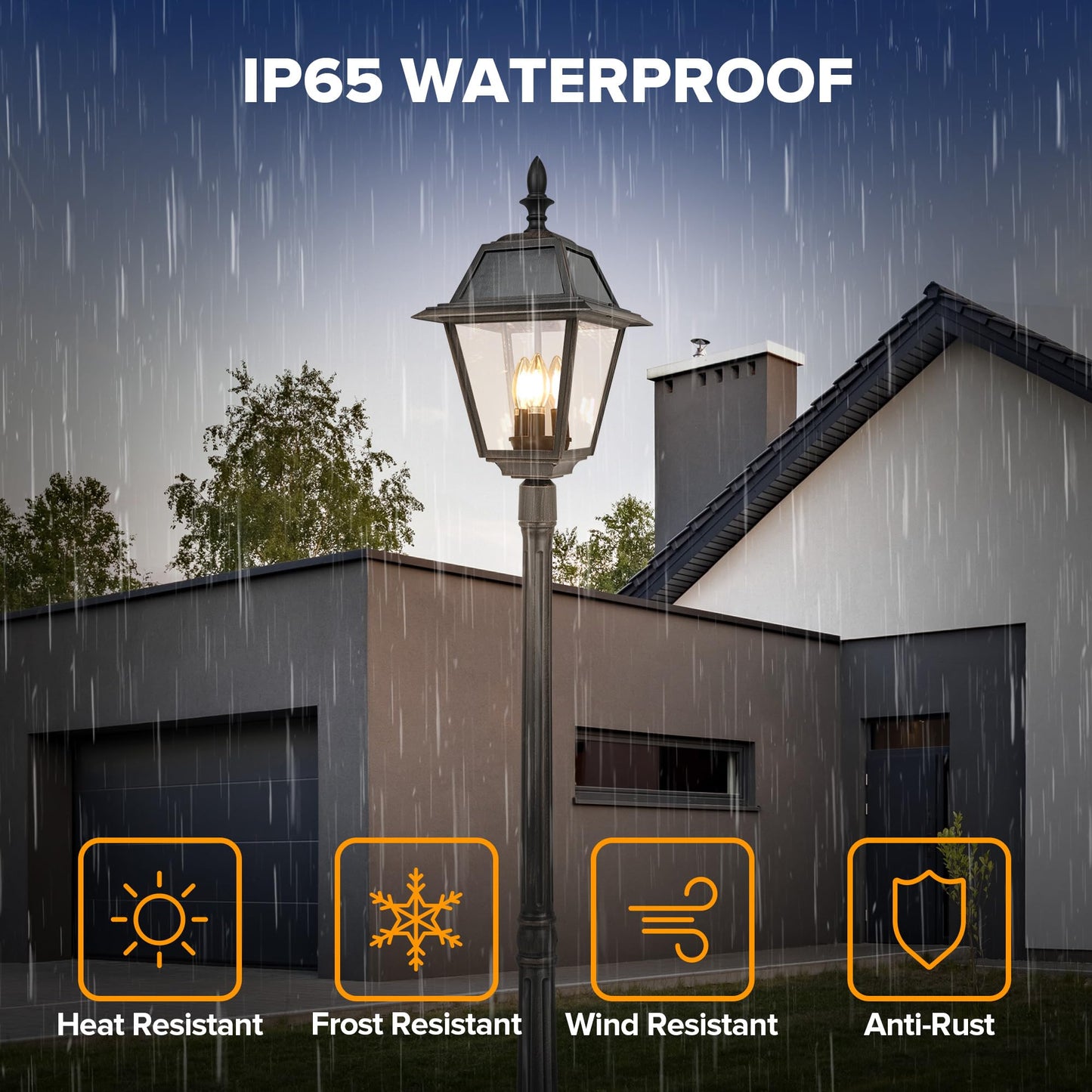 LUTEC Outdoor Solar Lamp Post Light, 300LM Waterproof, Aluminum, Brown, Dusk to Dawn for Garden, Patio, Yard