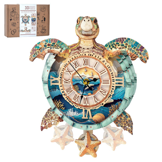 Rnfinewow 3D Puzzles for Adults, 3D Puzzle Sea Turtle Clock Kit (with Pendulum), Wooden Puzzle for Adults Home Wall Decor Clock Christmas Day Puzzle Gifts for Women Men