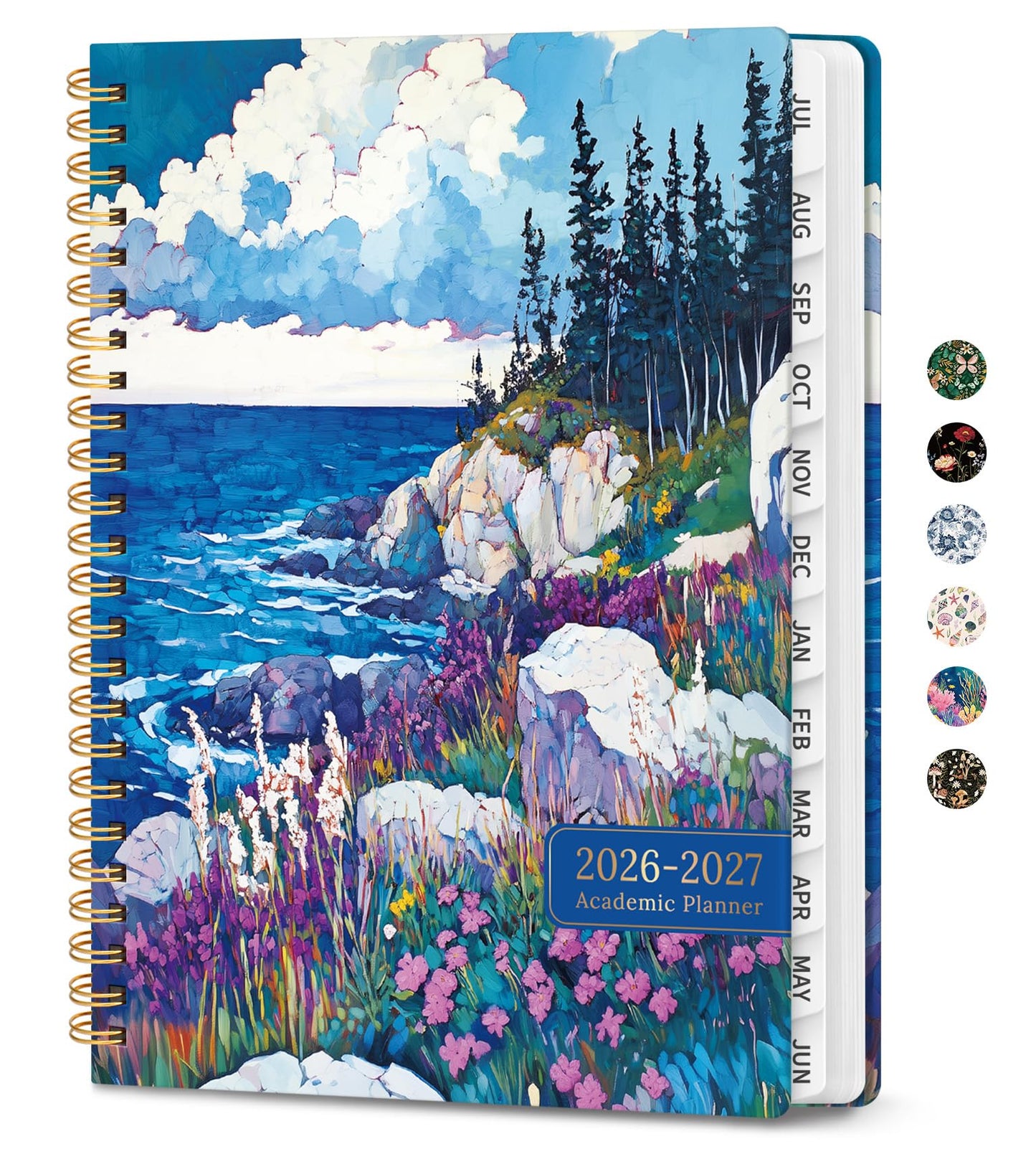 Academic Planner 2026-2027, Monthly and Weekly Calendar Planner, July 2026 - June 2027, Pretty Hardcover Teacher Student Planning Agenda Book with Tabs, Fit for School Office Supplies, 6.3" x 8.5", Coastal Wilds