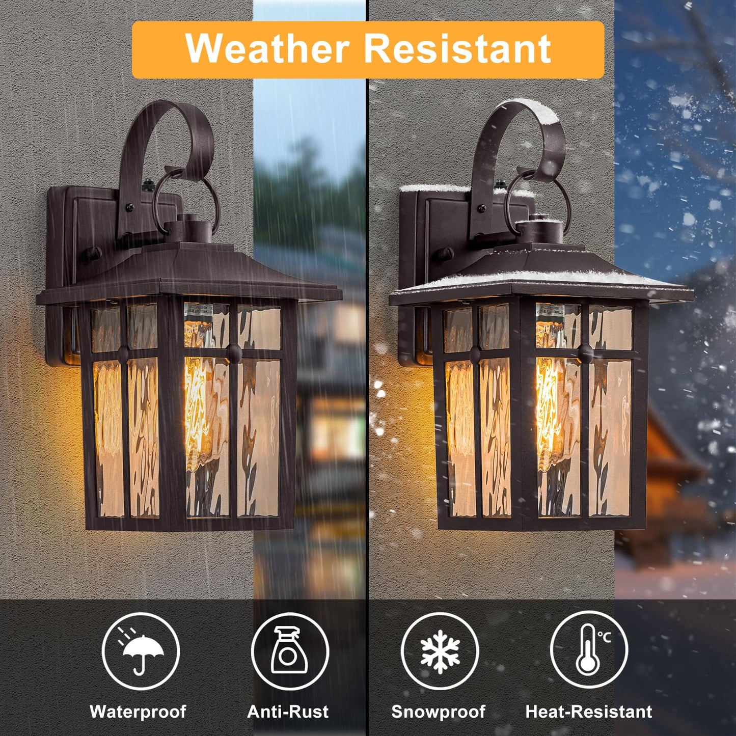 Lawyettle Outdoor Lighting, 2 Pack Oil Rubbed Bronze Aluminum Fixtures, Waterproof Ripple Glass, Model XG7003O-W1BR