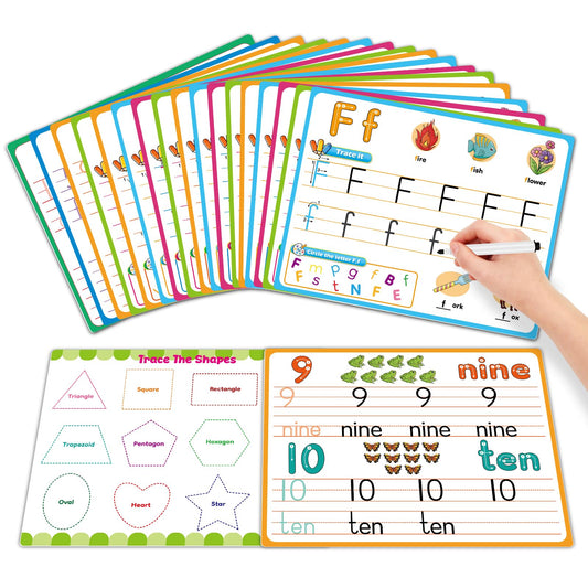 PraxiKidy Alphabet Number Shapes Flash Cards,Handwriting Practice Writing Tracing Phonics Preschool Kindergarten Toddler Learning Activities Homeschool Classroom Autism Educational Toys ABC Letter