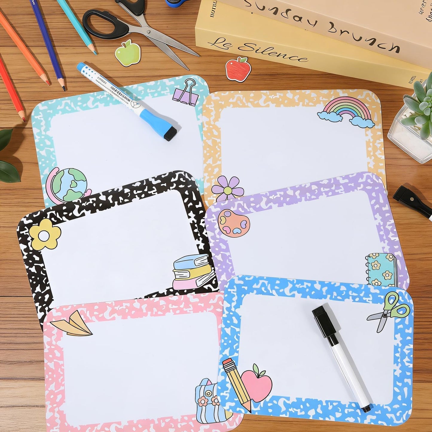 12Pcs Magnetic Write Wipe Organization Chart Dry Erase Objectives Learning Magnets Composition Notebook Colorful Back to School Classroom Goals Targets for Whiteboard Teaching Supplies