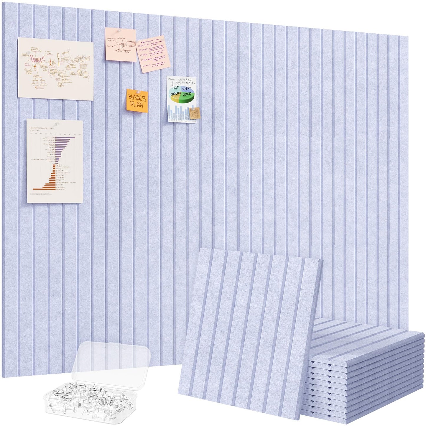 Lifewit Felt Slatted Bulletin Board, 12 Pack Self-Adhesive Panel, 48"x 36" Total Size, Cork Board Alternative, Pin Message Board with 30 Pushpins for Room and Office Decor, Home, Dorm, Purple