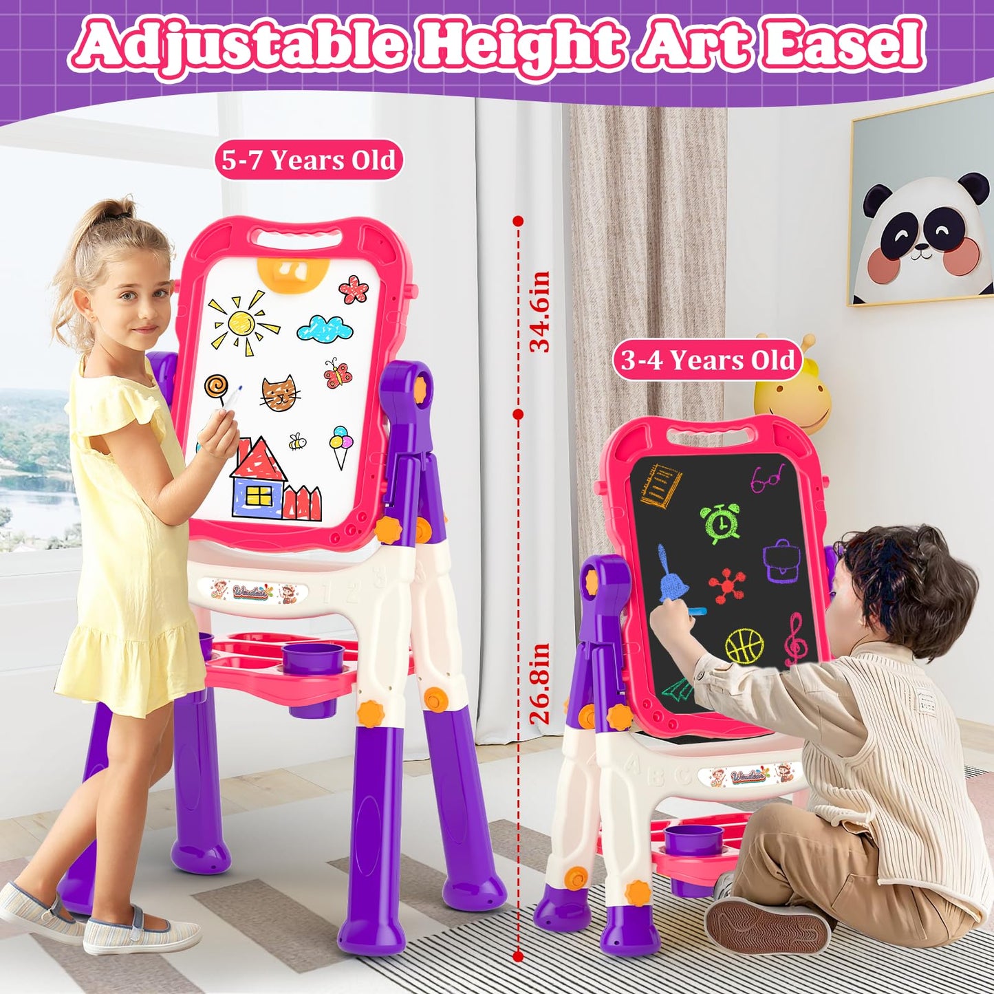 Easel for Kids Chalkboard,Toddler Toys for 3+ 4 5 Year Old Girl Gifts,Double Sided Magnetic Kid Art Ease,Drawing Painting Board,Toddler Easel Learning Toys for 3+ 4 5 Girl Birthday Gifts