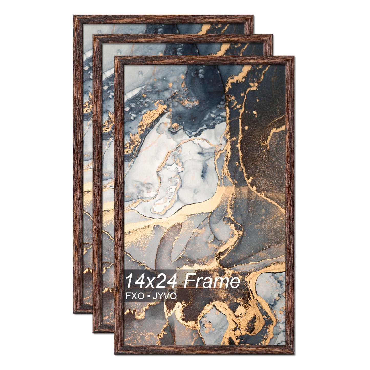 Fxojyvo Engineered Wood 14x24 Picture Frame, Brown Frame for 14 x 24 Inch Picture Poster Photo, Light Weight 14 by 24 Frame with Wood-grain for Wall - 3 Pack/Brown/14 x24