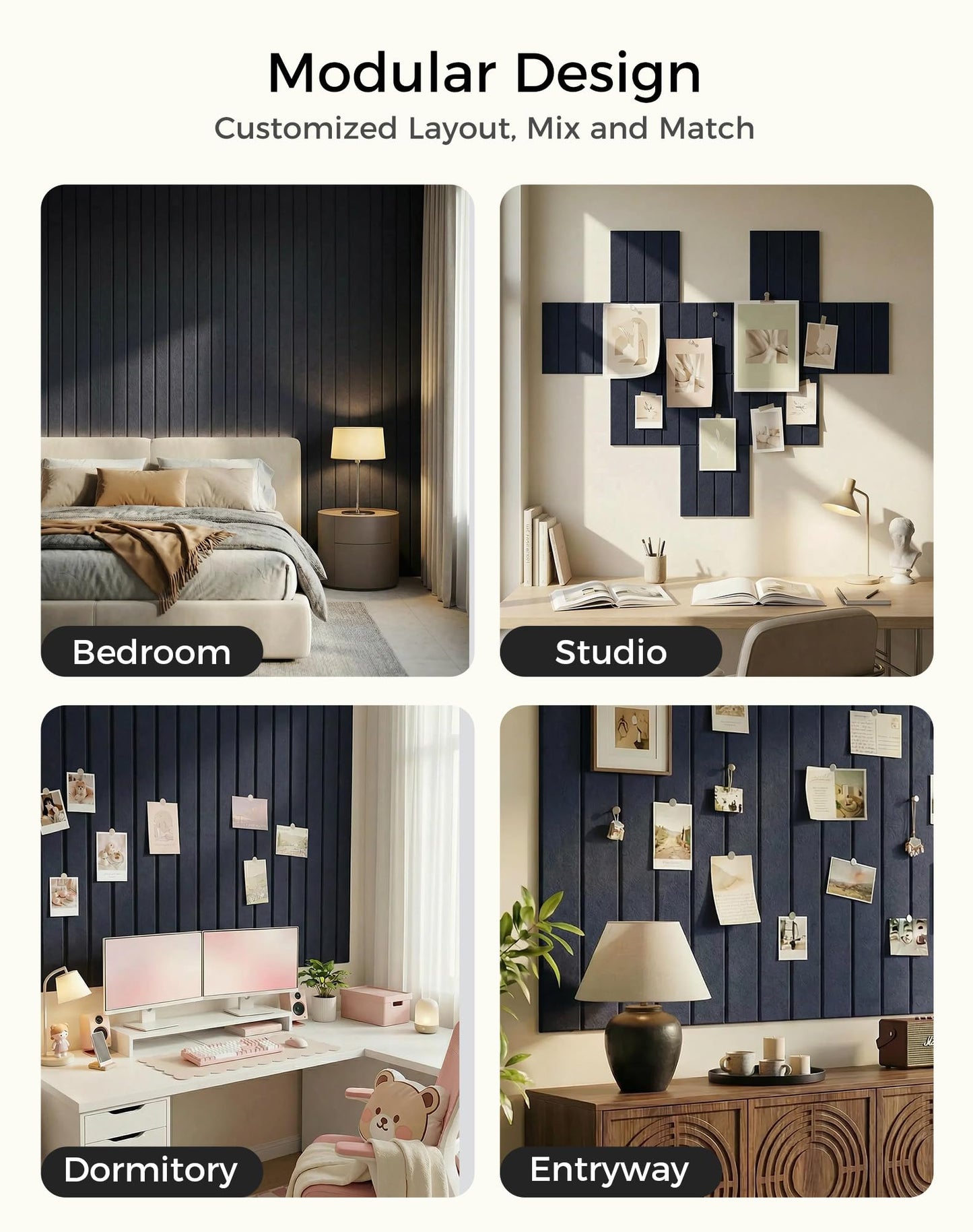Aothia 12-Pack Felt Bulletin Board Tiles - 48x36 Modular Pin Board for Walls, 0.2" Thick Cork Board Alternative for Office & Classroom, 70 Adhesive Tabs & 40 Pushpins Included (Navy Blue)