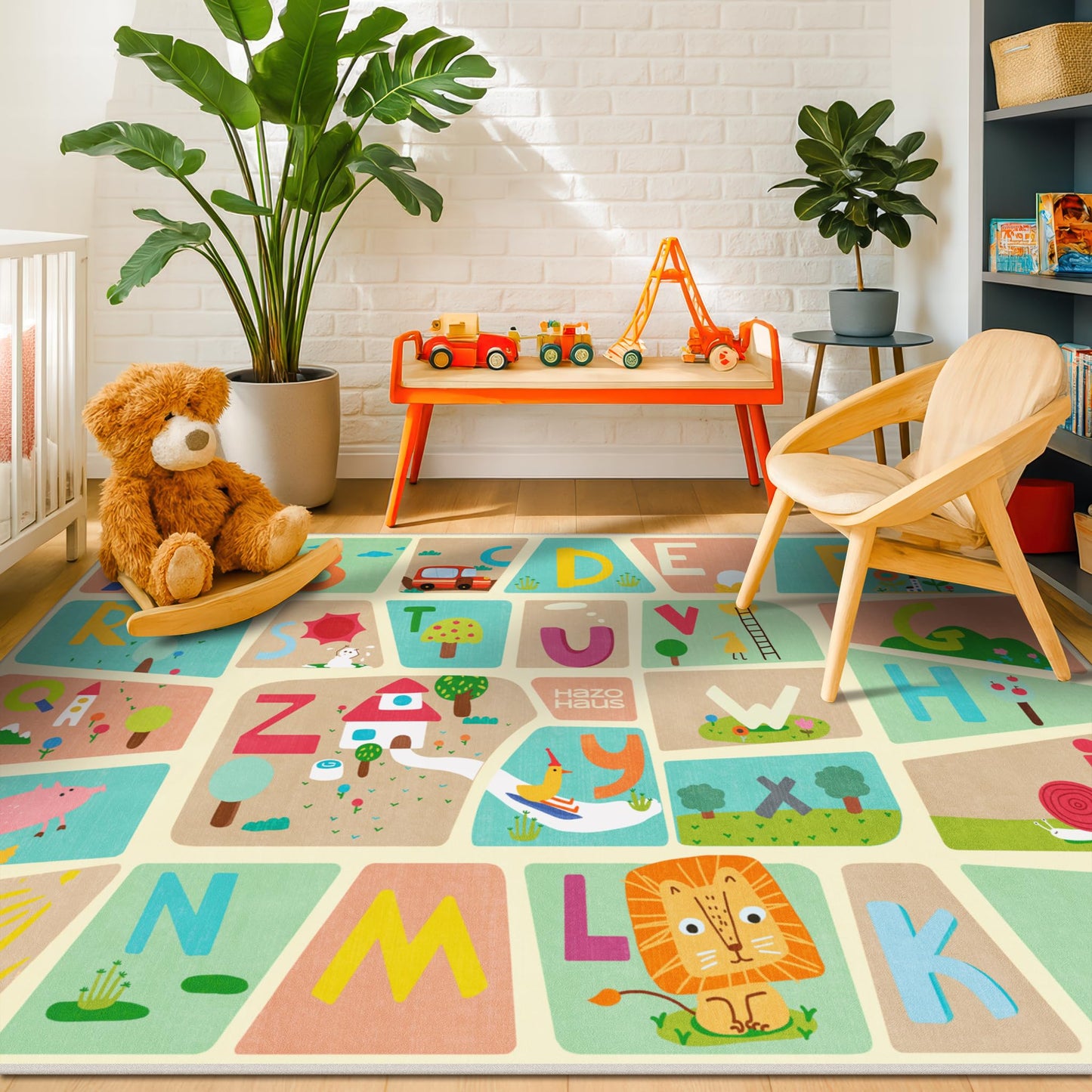 ABC Alphabet Rug for Preschool Kids Learning – 6x9 Baby Crawling Play Mat, Washable & Wipeable Floor Carpet, Soft & Non Skid Toddler Rug with Educational Letters and Whimsical Cartoon Art Decor