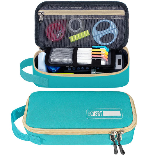ECHSRT Large Pencil Case, Aesthetic Pen Pouch with Big Capacity, Minimalist Portable Stationery Bag with Handle for Office Organizer Teal Pencil Cases