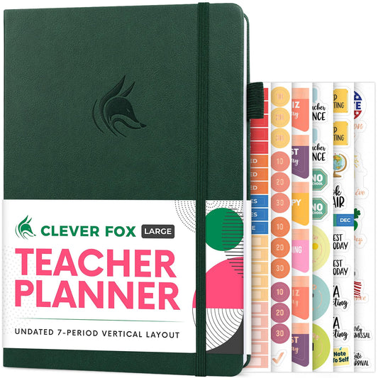 Clever Fox Teacher Planner – School Year Planner with Calendars & Lesson Plans – Teacher Plan Book for Classroom & Homeschool Organization - Undated, 7x10″, Hardcover (Dark Green)