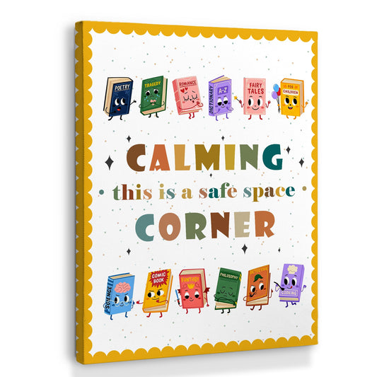 XINCEYWJ Boho Calming Corner Reading Classroom Wall Decor, Reading Nook Corner Decor, Nursery Toddler Office Canvas Art Prints Framed, Inspirational Wall Art for school Counseling Office, 11x14 In