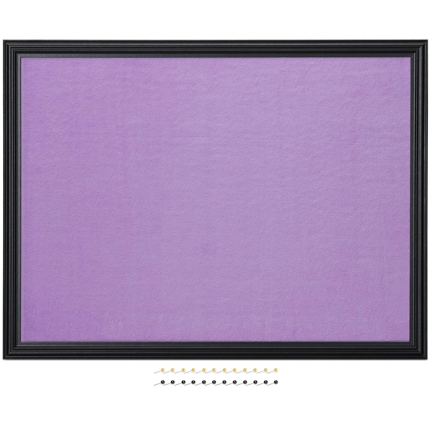 Navaris Framed Fabric Bulletin Board - 18 x 24 inches Plush Jewelry Organizer Pinboard for Wall - Memory Memo Pin Board - Purple with Black Frame