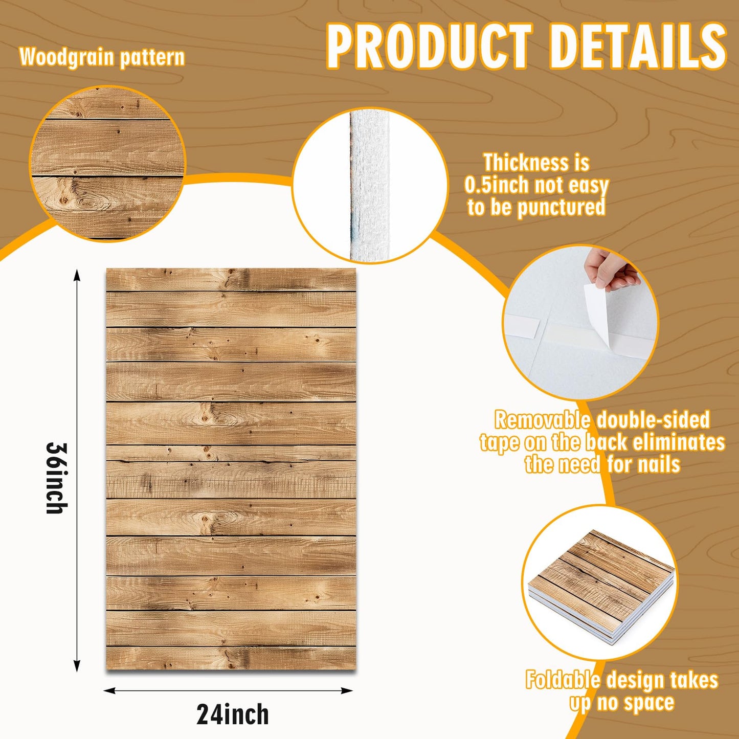 Hahafelt 36 x 24 x 0.5 Inch Felt Wood Grain Dart Board Wall Protectors Square Dart Board Backing Tiles Dartboard Backboard Cork Backboards Alternative (Burlywood)