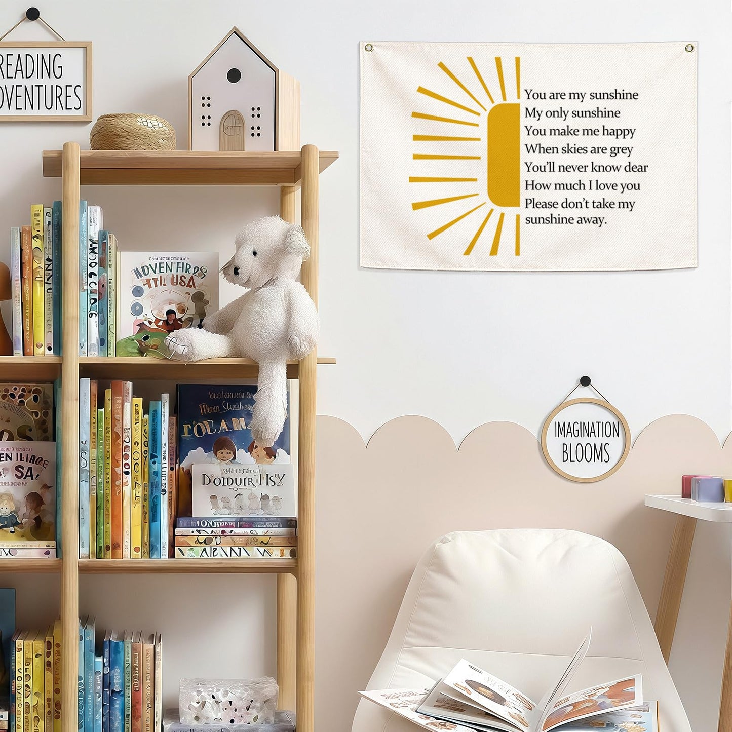 Nursery Wall Decor-Rectangular Banner Flag Wall Decor for Kids Girl Boy-Playroom Bedroom Baby Room Wall Sign-Baby Shower Christmas Gift -You are My Sunshine-28.5"L×20"W