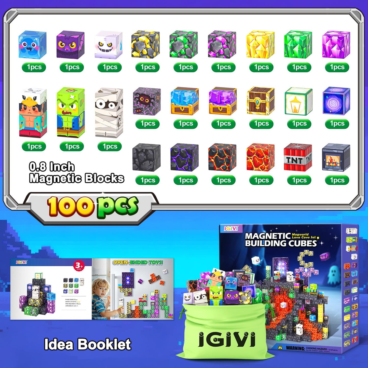 IGIVI Magnetic Blocks - Build Mine Magnet World, STEM Magnetic Building Blocks for Kids Ages 4-6 6-8 8-12, Building Toys Games for Boys Girls Ages 3+, Birthday Toys Gifts for Kids Toddlers