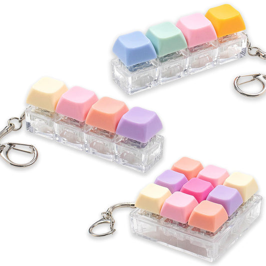 3 Pcs Keyboard Fidget Toy, Colorful Loud Fidget Keyboard Keychain 4-in-1 Keyboard Clicker Fidget Toy Stress Relief, 9Key Fidget Clicker Toys for Anxiety Decompression (Orange Pink)