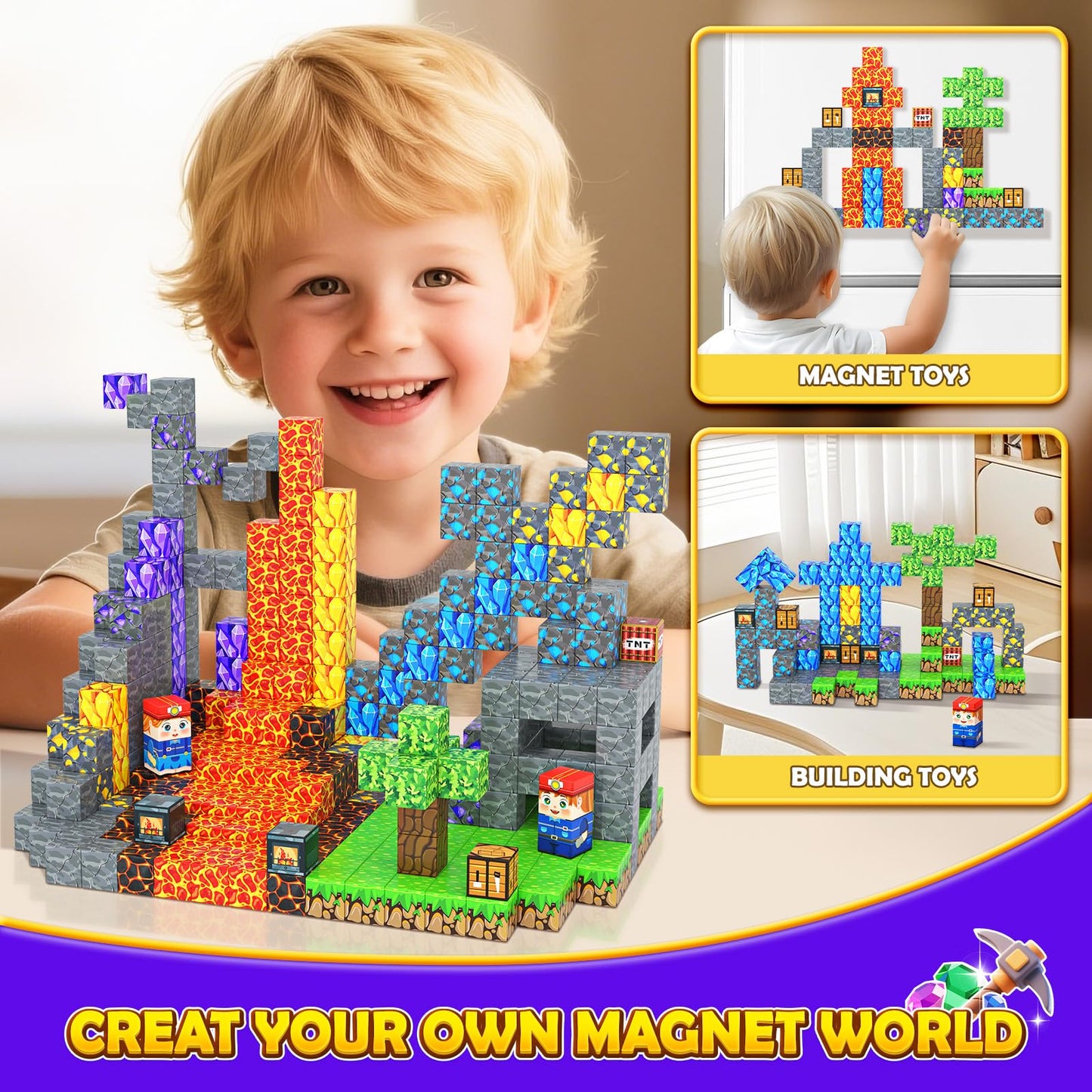 Toyvimo Magnetic Blocks 100PCS Kids Toys Magnetic Building Blocks Build Mine Magnet World Craft Cubes Boys Toys Ages 3-5 4-6 5-7 6-8, 3-12 Year Old Boy Birthday Gifts
