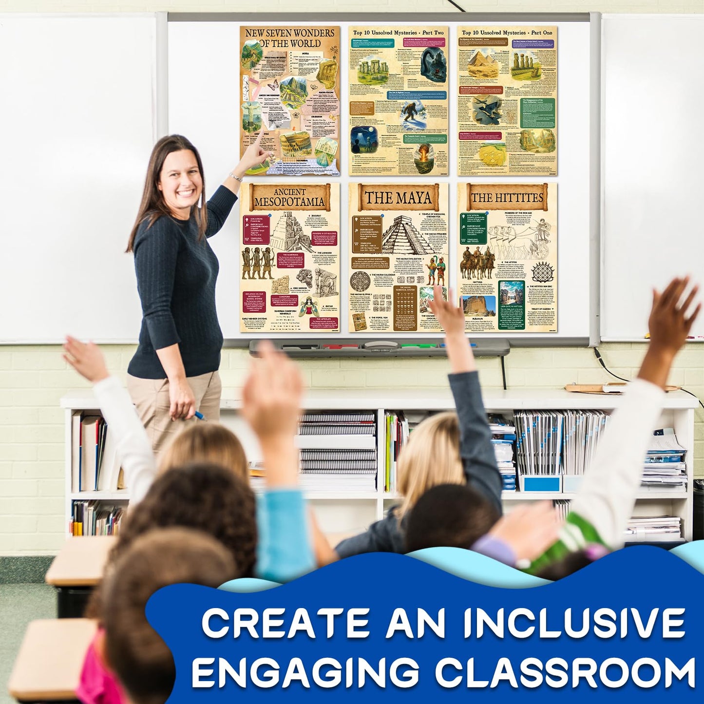 KIDS KING 18 Culture Posters for Classroom, 11x17in Laminated Educational Posters of Ancient Civilizations History, 7 Wonders of The World, Top 10 Unsolved Mysteries - School Hallways, Home Study Room