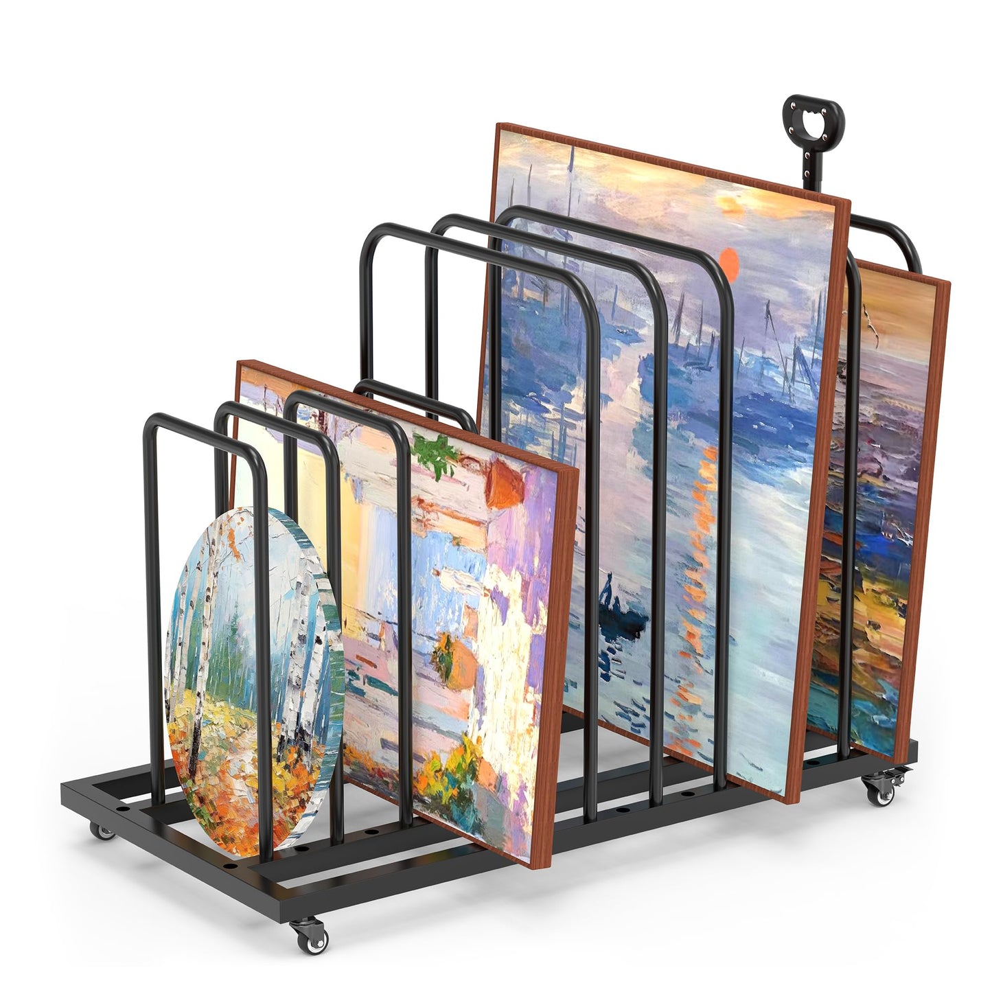 GARVIN Art Storage Rack with Caster Wheels, Art Drying Rack Metal Storage with 8 Slots and Independent Handle, Heavy-Duty Canvas Organizer for Artwork, Prints and Panels, for Art Studio, Classroom