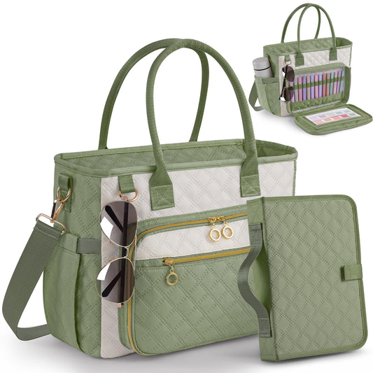 Large Bible Bag with Bible Cover Case for Women，Church Tote Bag Travel Bag Diaper Bag with Shoulder Strap for Teachers, Nurses, Moms, Bible Lovers(Green)