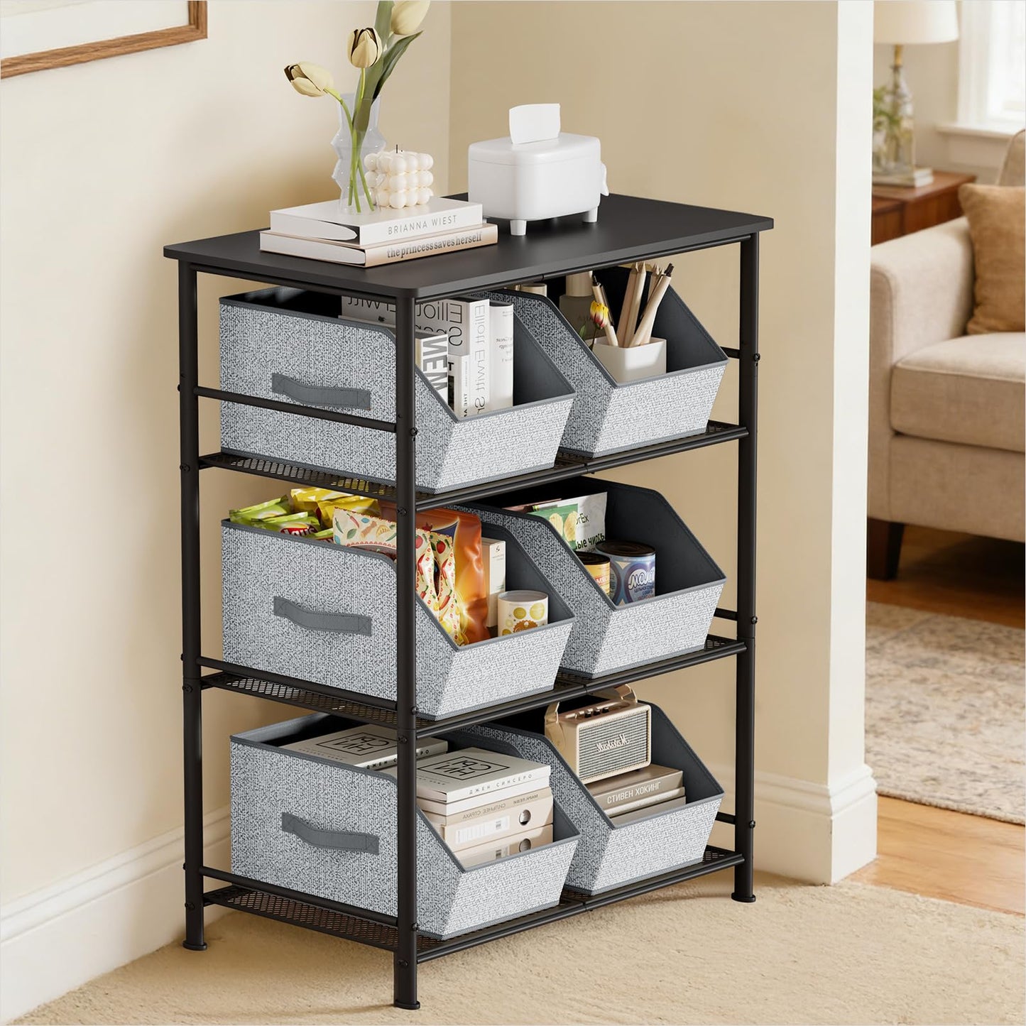 Homsorout Large Closet Storage Cubes - Closet Storage Bins with Dual Handles for Clothes, Towels, Toys, Shelf Organizer Bins for Bedroom, Nursery, Shelves, Small Spaces, Ant Light Gray, 4 Pack
