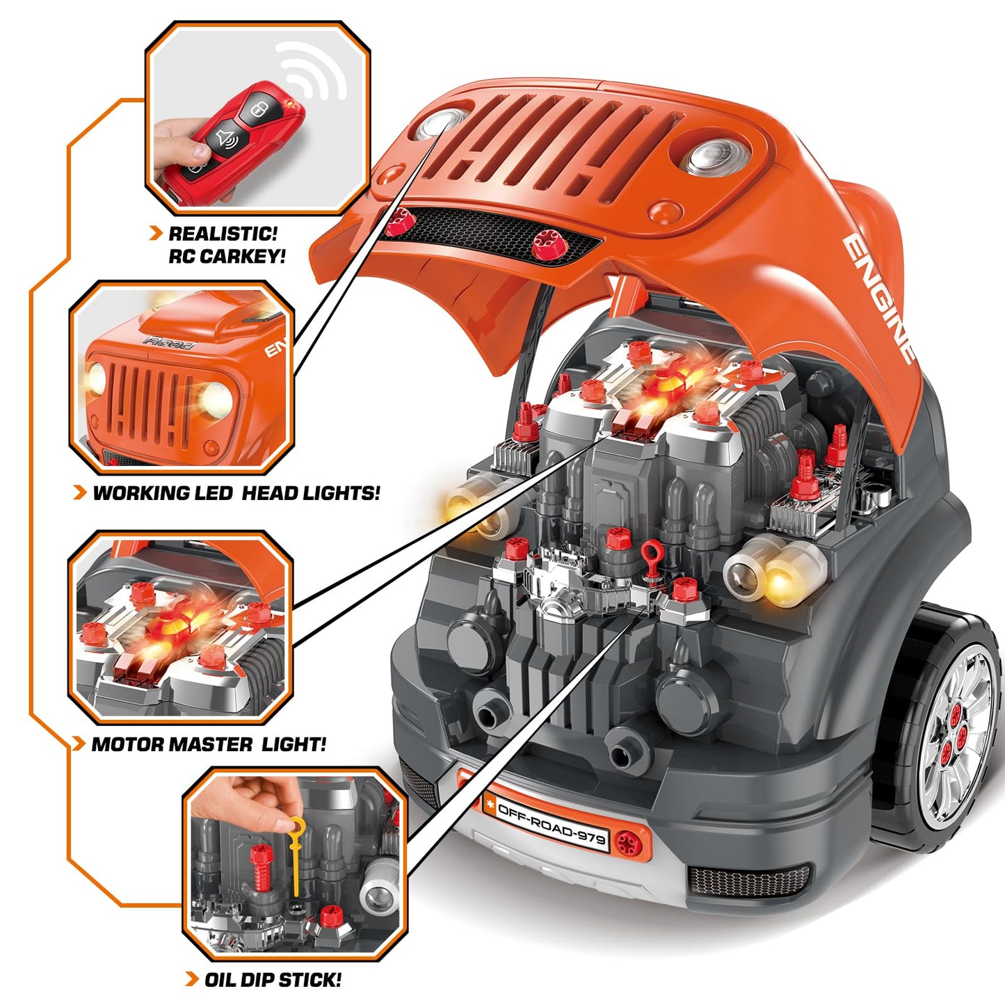 SpringFlower Toys Gifts for 3 4 5 6 7 8 Years Old Boys, Large Truck Engine Toys for Kids 3-8 Years Old, Big Truck Builder Kit, Mechanic Repair Set for Kids, Ideal Christmas, Birthday Gifts