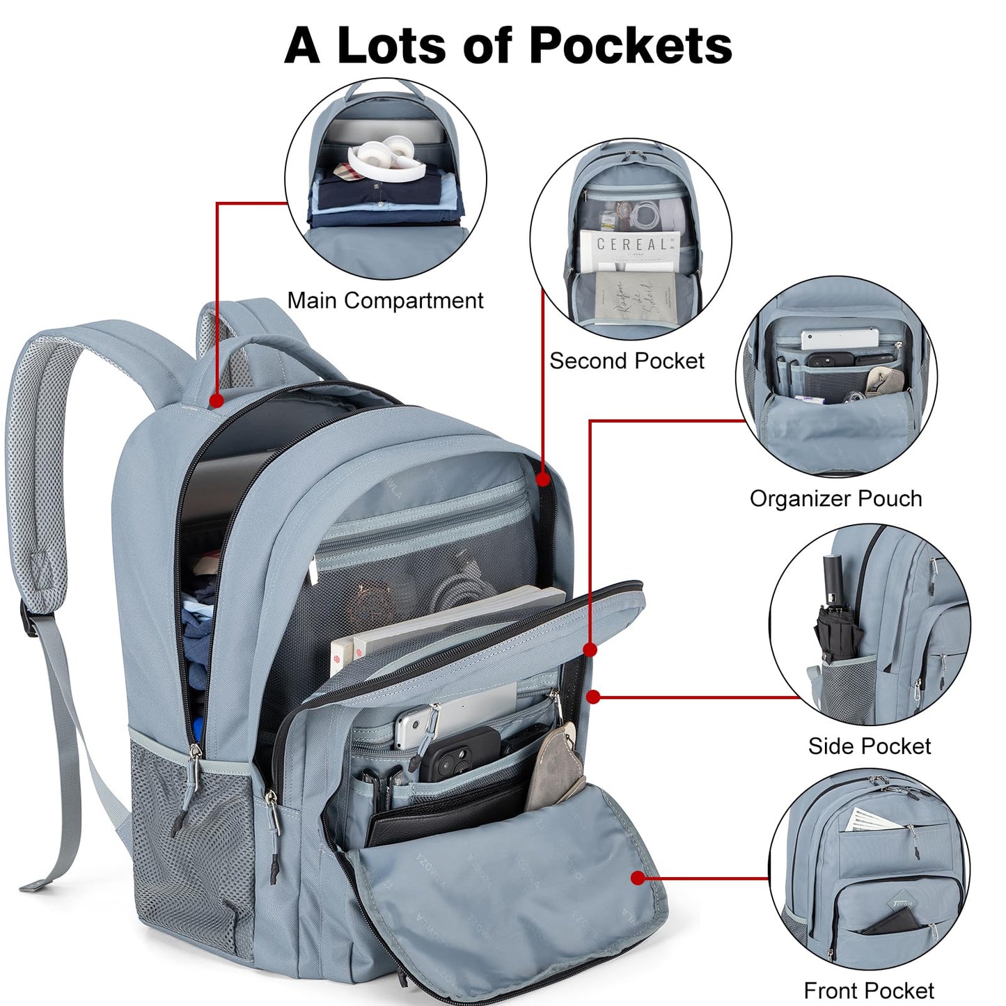 Tzowla School Backpack for Teen Girs and Boys,15.6 Inch Laptop Bookbag for 14-18 Teenage,Lightweight Students Backpacks for College/Campus/High Shool,Water Resistant Casual Daypack(Grey)