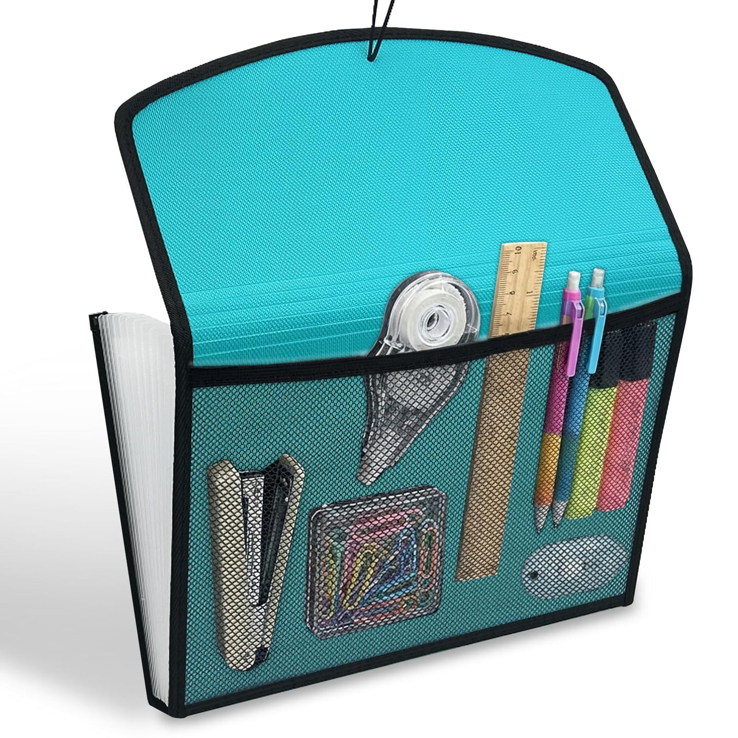 H4D 13-Pocket Accordion File Organizer with Mesh Pocket, Expanding File Folder with Tabs, Expandable Document Organizer for Home Office School, Letter Size, Teal