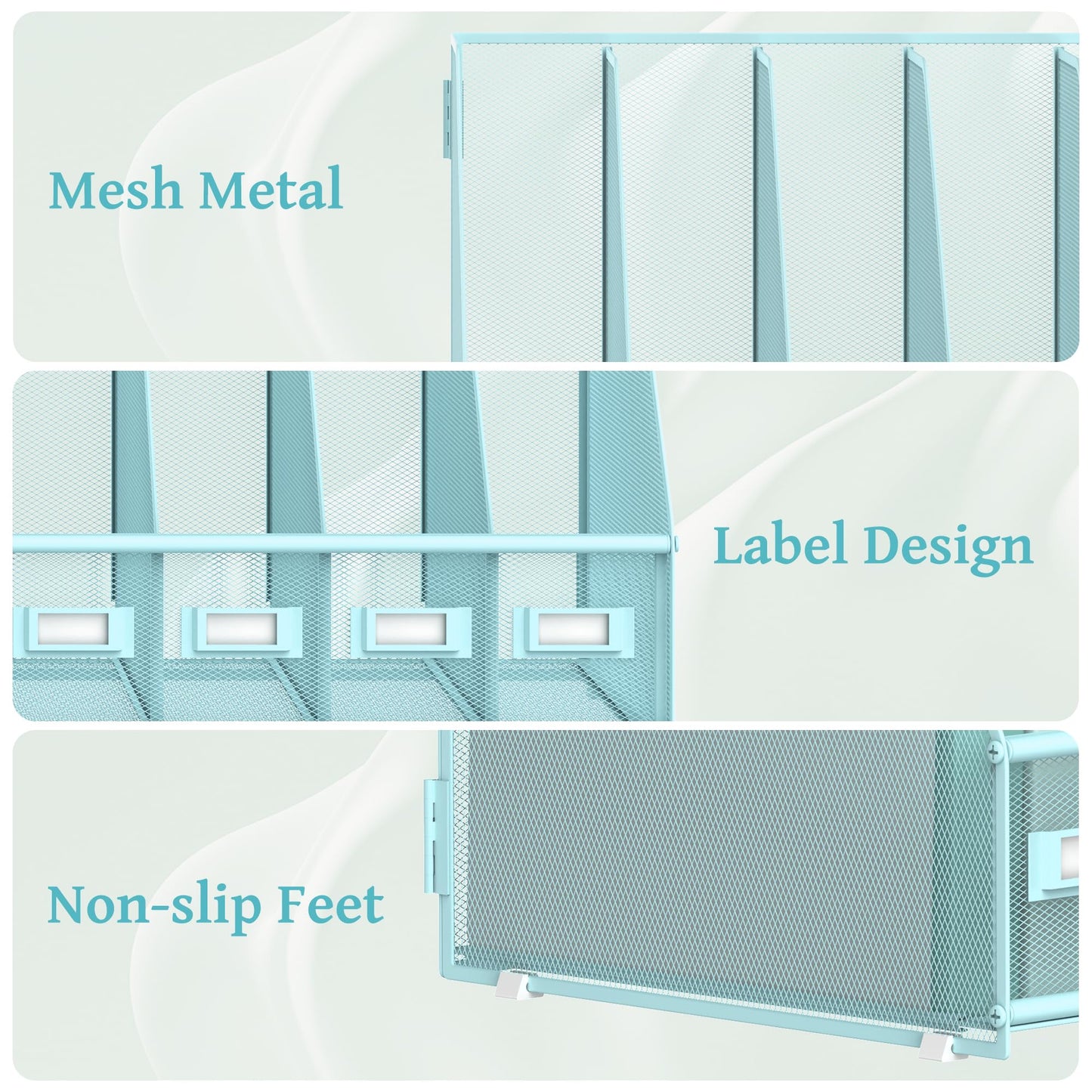 SUPEASY Desk Organizers Metal Desk Magazine File Holder with 5 Vertical Compartments Rack File Organizer for Office Desktop, Classroom, Home Workspace, Blue