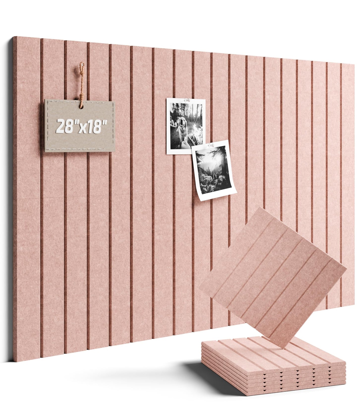 Felt Bulletin Board Tiles -28"x18" with 40 Adhesive Tabs, Cork Board Alternative for Office Decor, Push Pin Board Wall Organizer 6-Pack (Pink)