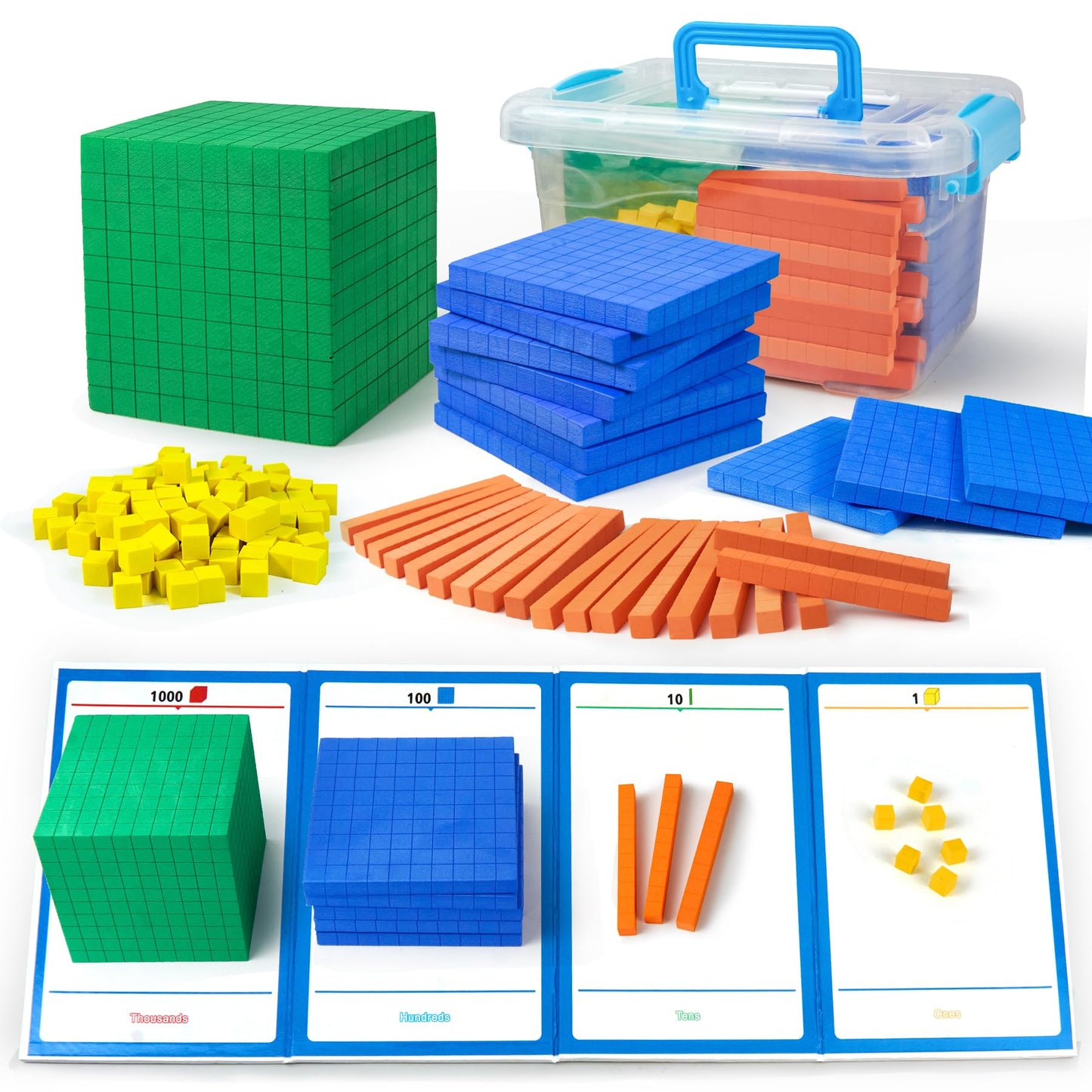 Stochastic Box Foam Base Ten Blocks for Place Value, Early Counting, Manipulatives, Counters, Cubes - Kids Math Learning Tool