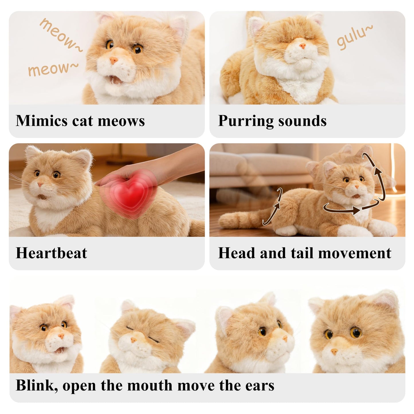 Chongker 24.8" Interactive Robot Cat Plush Realistic Stuffed Animals, Companion Robotic Cat with Meow Purring Heartbeat, Eye Mouth Ear Movement, Kitten Electronic Kitty Toy for Seniors