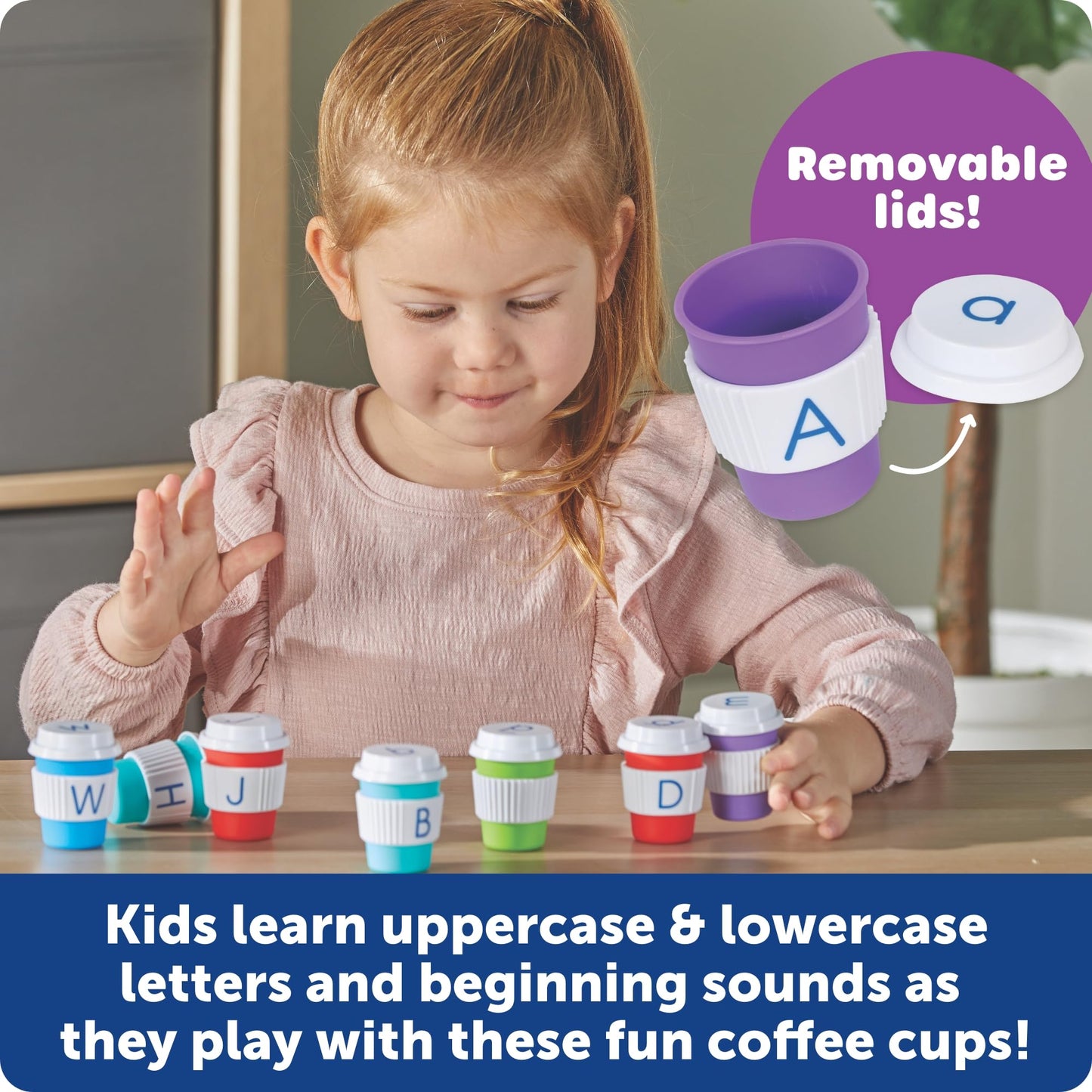 Learning Resources Alphabet Coffee Cups - ABC Toys, Phonics Practice, Reading Readiness, Language Development, Letter Toy for Toddlers, Matching Game, Preschool Activities, Gifts for Kids