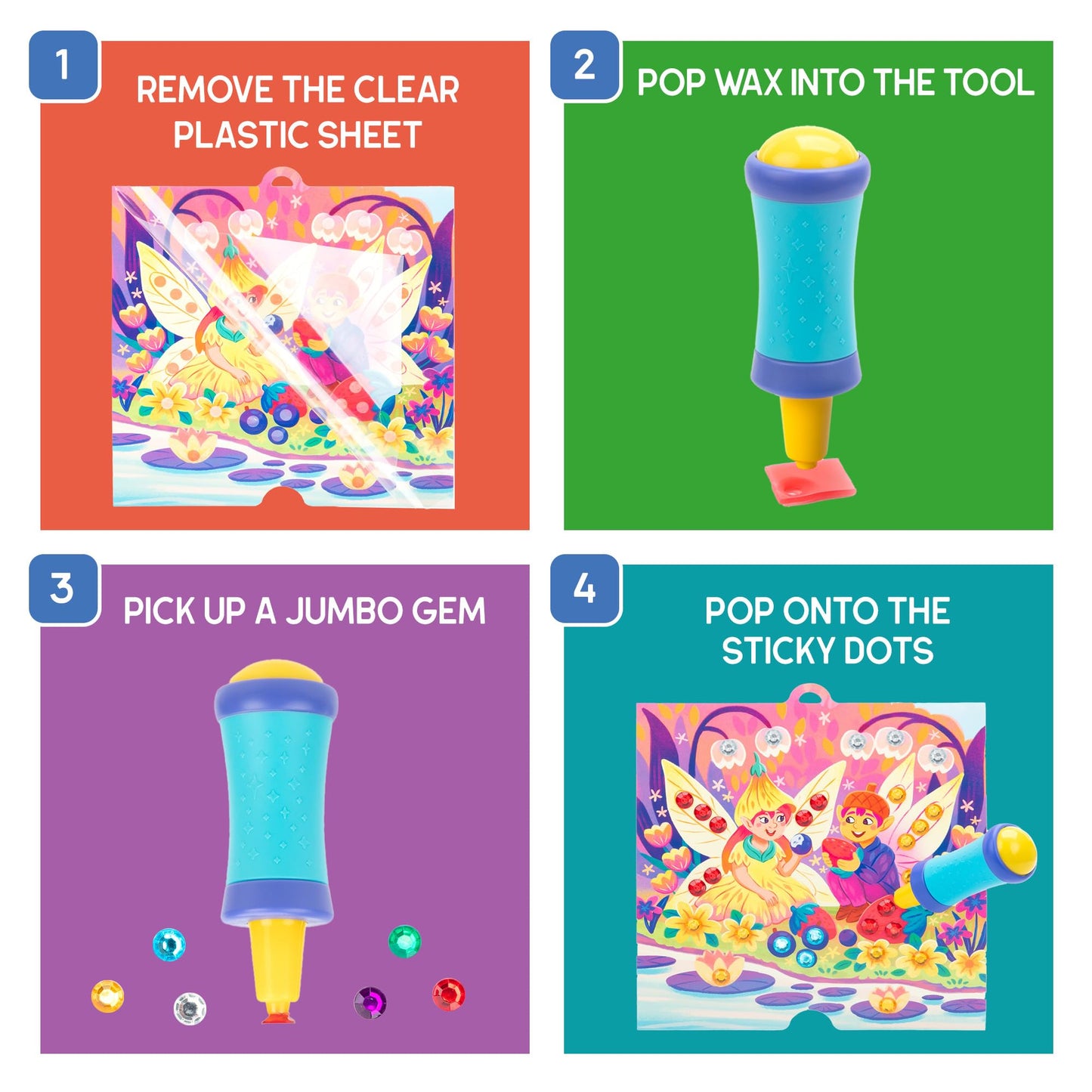 Educational Insights Jumbo Gem Kit - DIY Crafts for Kids Ages 4-8, Mess Free Toddler Arts and Crafts, Diamond Painting Kits for Kids 5-7, Beginner Paint By Gem Art Kits, Sticker Diamond Craft Kit
