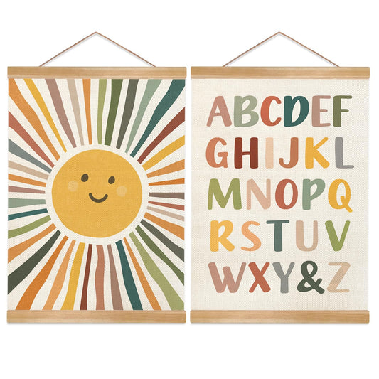 Alphabet Educational Chart Set of 2 for Classroom Decor,Colorful Educational Poster for Toddlers 1-3,Toddler Learning Poster for Ages 3-5 for Nursery Playroom and Homeschool,Back to School Season Classroom Must Haves 14x18.5Inch