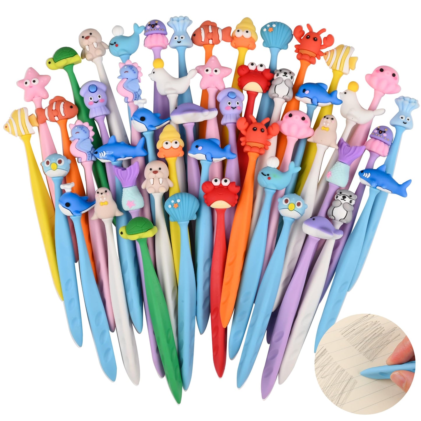 48 Pcs Cute Under the Sea Bobblehead Eraser for Pencils Kawaii Erasers Cute Supplies Fun Dolphins, Sea Lions, Whales, Seals Erasers Supplies Birthday Classroom Gifts