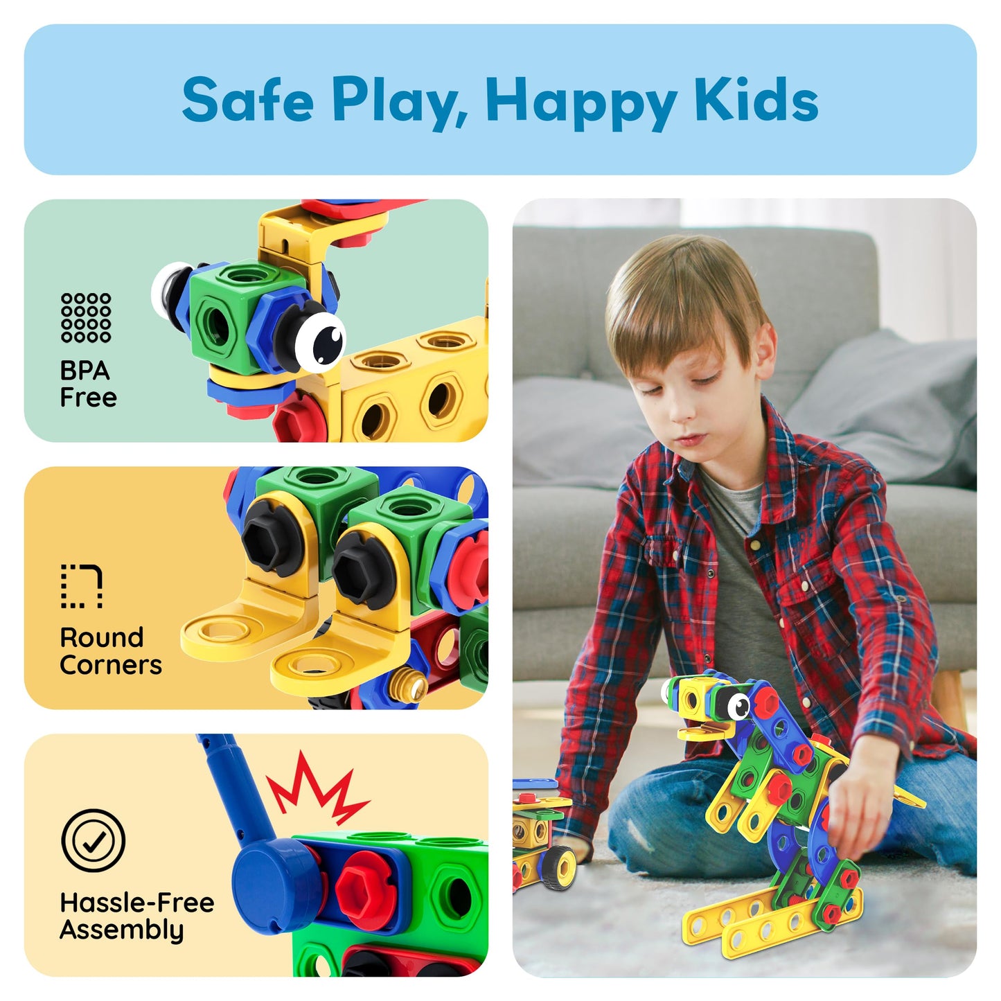 PicassoTiles 201pc STEM Learning Block Construction Kit with Power Drill and Clickable Ratchet Educational Engineering Toy Set Kids Age 3 Plus Preschool Activity Creative Play with Idea Book PTN201