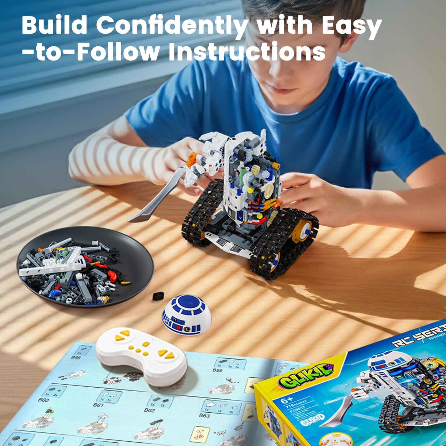 Glikid STEM RC Robot Building Kit - 3 in 1 APP & Remote Control Robotics for Kids Ages 8-12, DIY Educational Toy Programming & Science Project Kit, Birthday Gifts for Boys Girls