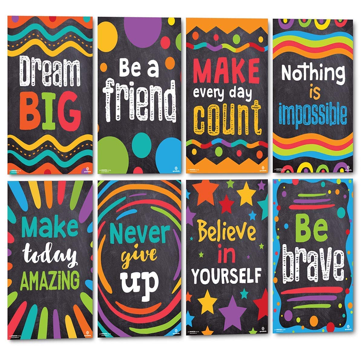 Sproutbrite 8 Pack Motivational Posters for Classroom – 12” x 16” inspirational Banners and Wall Decor for Pre, Elementary, Middle School and Homeschool - Encourages Daily Motivation and Goal-Oriented Behavior