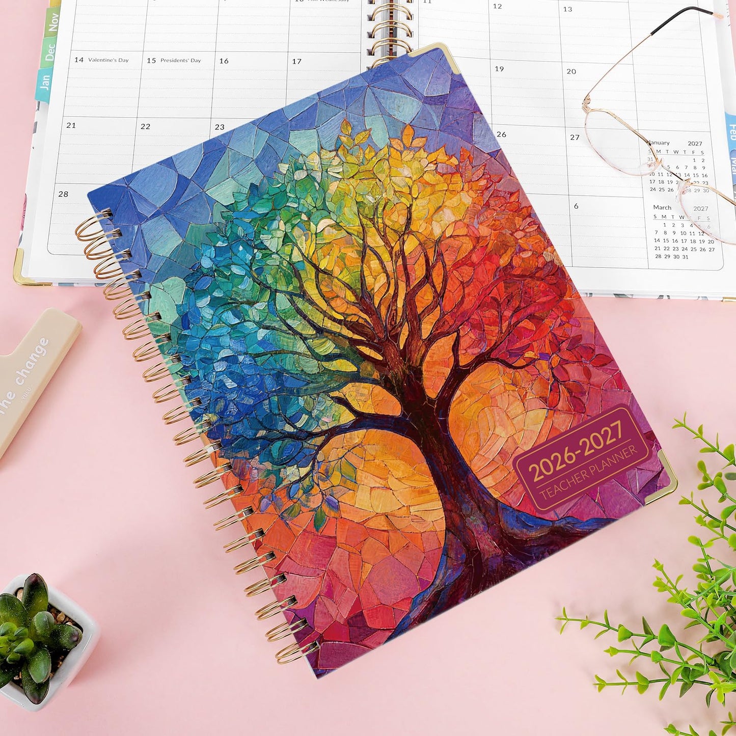 SKYDUE Teacher Planner 2026-2027 Academic Year, 8.5" x 11" Deluxe Teacher Lesson Planner with Monthly Tabs & Stickers, Lesson Plan Book 26-27, Tree of Life