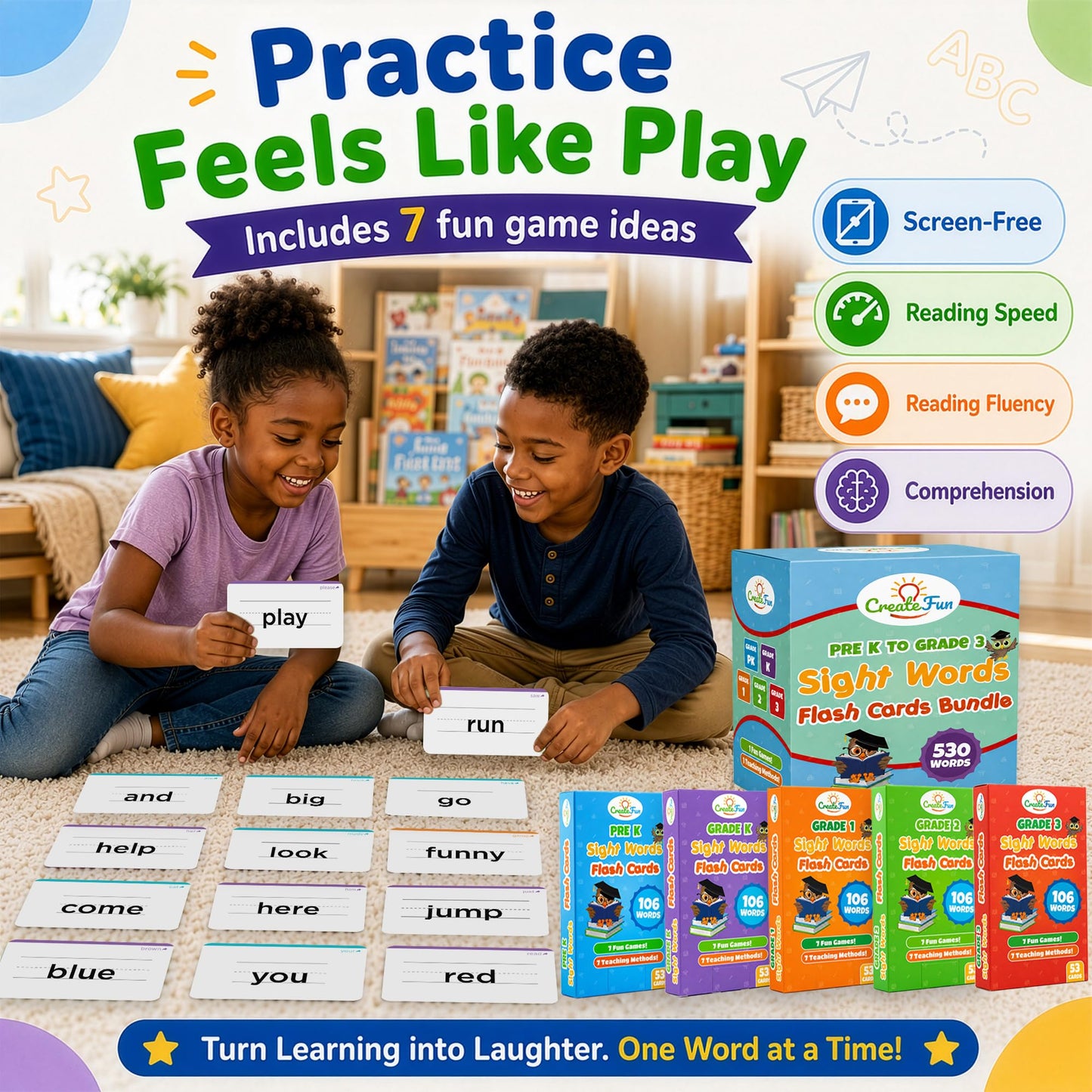 530 Sight Words Flash Cards for Kids Ages 3-9 Covers Pre K, Kindergarten, 1st, 2nd and 3rd Grade with 7 Educational Game Ideas - Homeschool Supplies Reading Tools for Kids