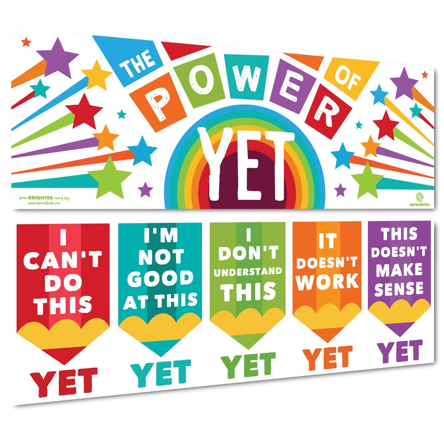 Sproutbrite 2 Large Growth Mindset Posters Classroom Decorations - 13.5" x 39" Mindset Banners for Classroom- Bulletin Board and Wall Decor for Pre School, Elementary and Middle School – Promotes a Growth Mindset & Reduces the Fear of Mistake