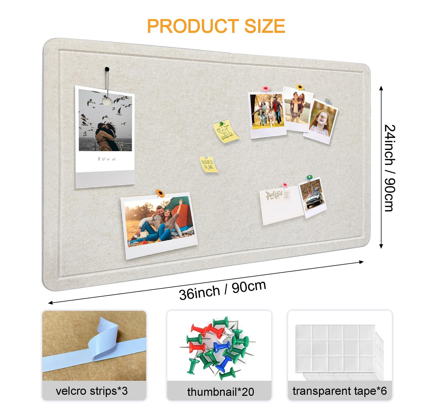 Yunihome Large Bulletin Board - Foldable 36x24 Inches Cork Board Alternative with 20 Push Pins, 3' x 2' Self-Adhesive Felt Bulletin Board for Wall, Home Office Classroom Decor