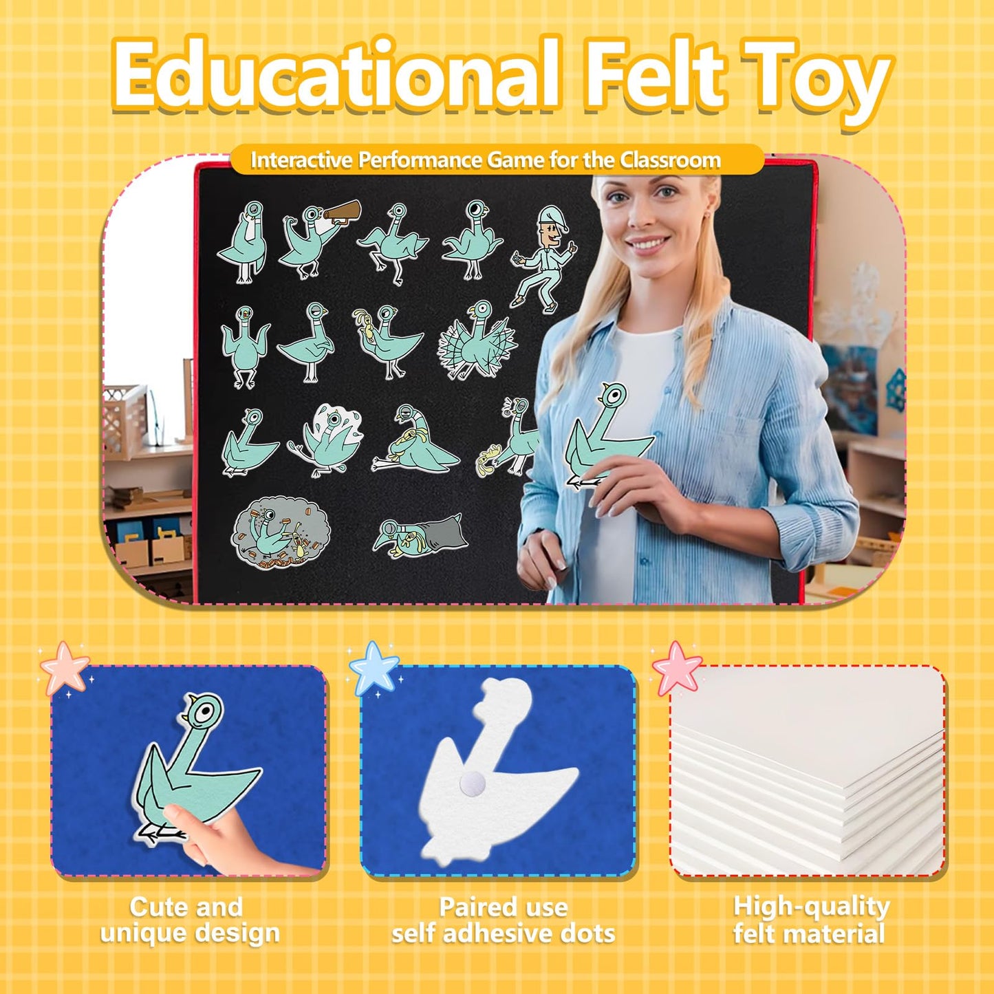 Ai fsem Don't Let The Pigeon Stay Up Late Felt Story Board Pieces Felt Board for Classroom Storytelling Toys Felt Wall Activities Play Set