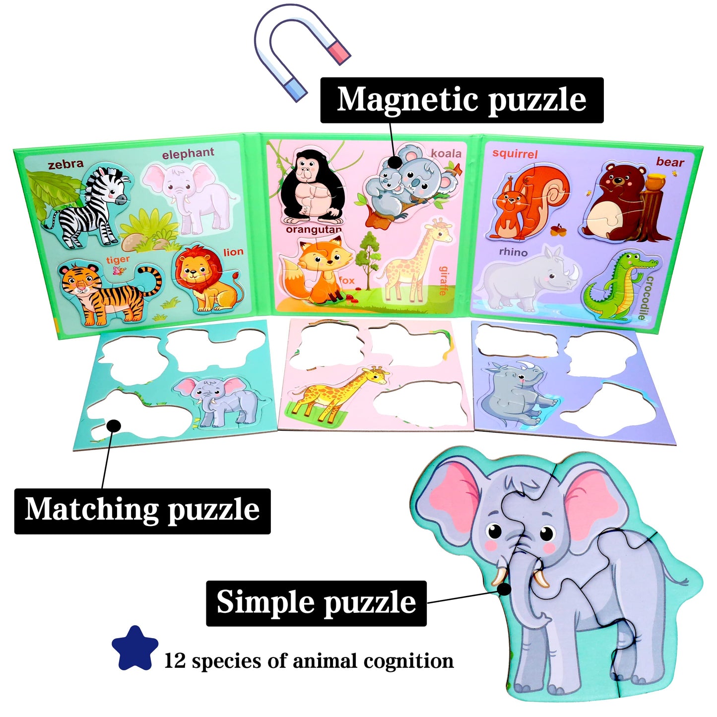 Magnetic Puzzles for Kids Ages 1-3, Travel Toddler Puzzles Ages 2-4 Year, Animal Activities Toy for Boys & Girls 3-5 yo - Learning Magnet Gift for Road Trip