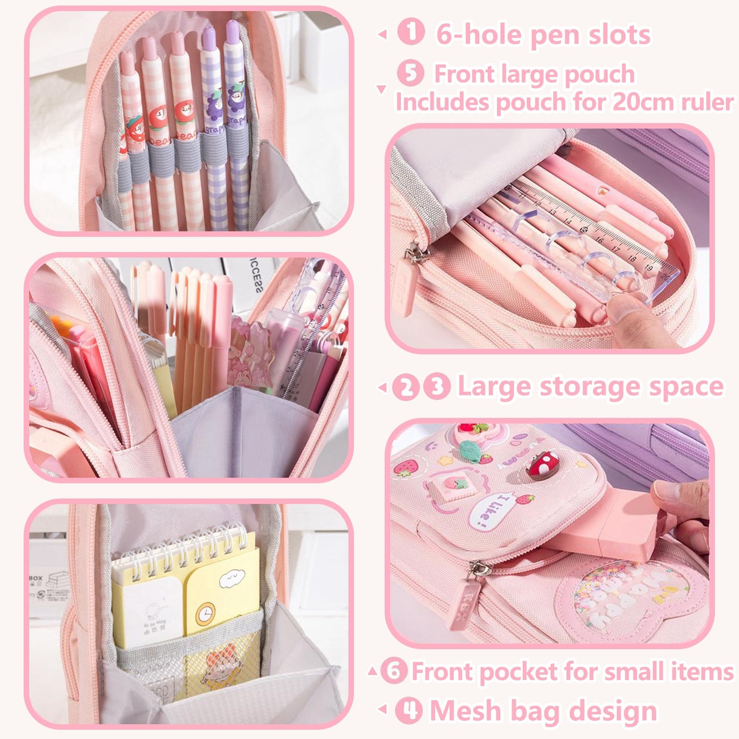 UINSUE Mini Backpack Pencil Case Art Marker Storage Canvas Makeup Pocket Small Gadget Bag Organizer Random Free of Highlighters (Cherry Pink)