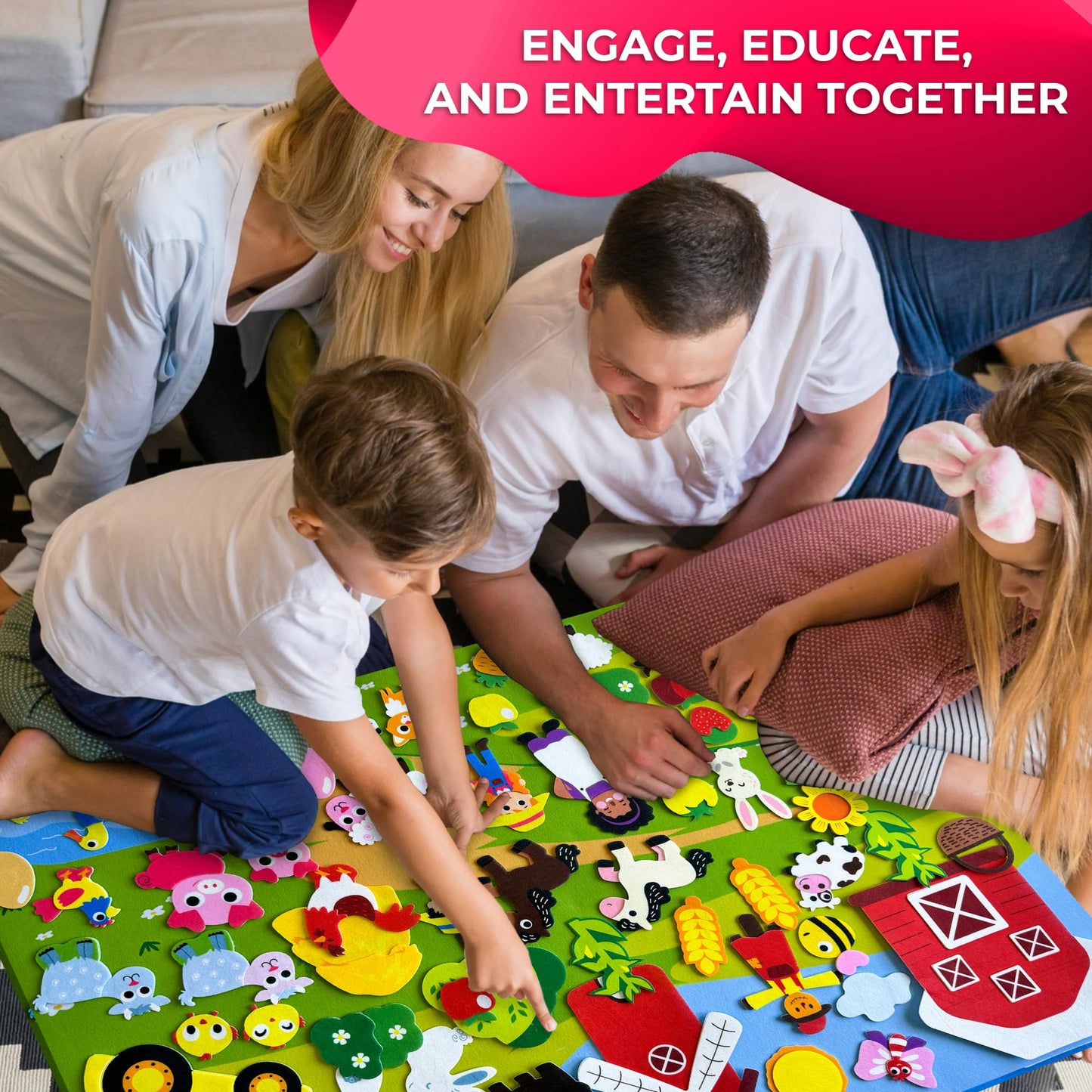 QUOKKA Farm Felt Board for Toddlers 61 PCS - Double-Thick Felt Board Story Set with Large 39х27,7 in. Durable Wall Activity Panel - Ideal for Storytelling Indoor Toddler Activities and Classroom