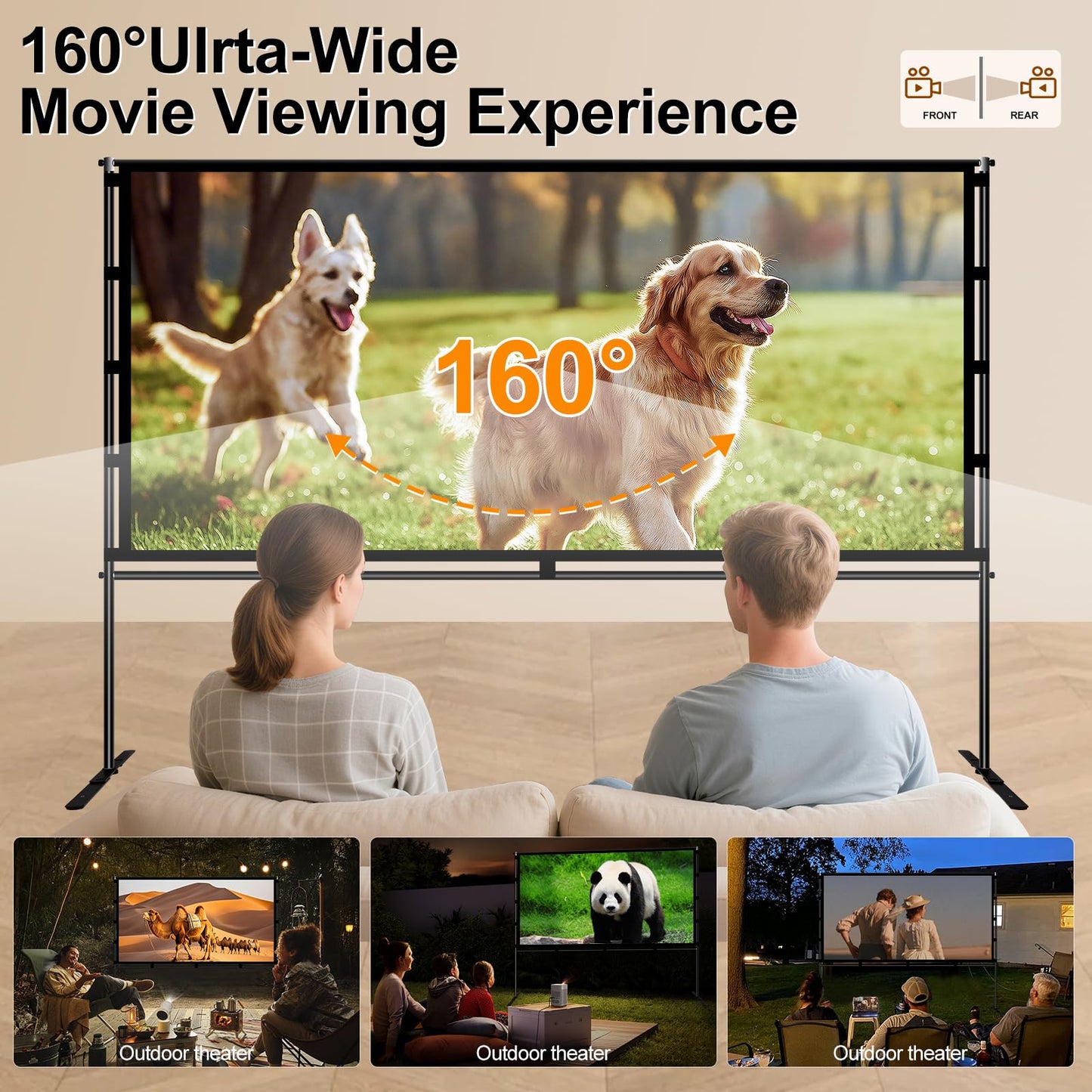Shirtal 100 Inch Projector Screen,Portable Projector Screen with Stand,16:9 4K HD Anti-Crease Indoor Outdoor Movie Screen with Carry Bag for Camping Home Theater
