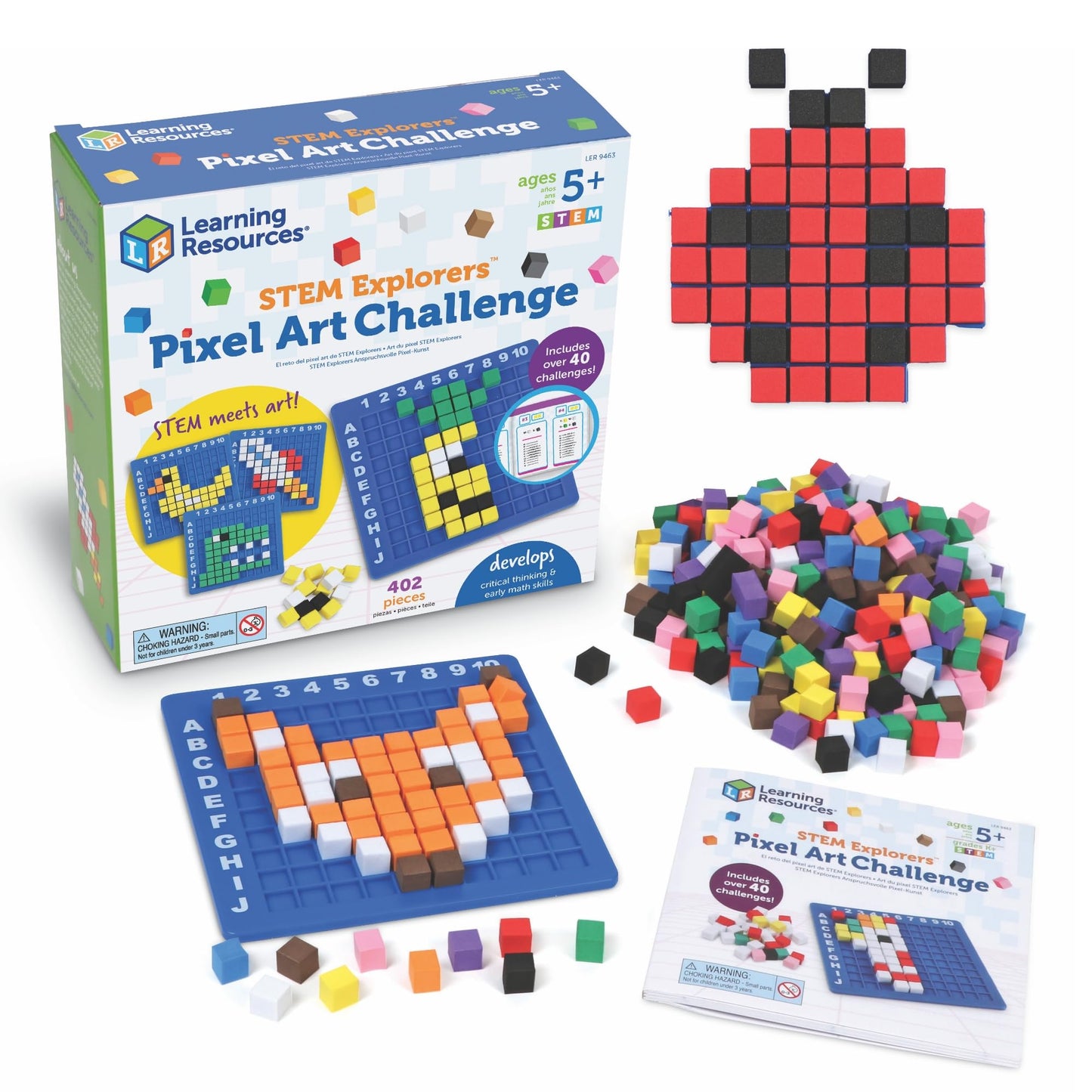 Learning Resources STEM Explorers Pixel Art Challenge - Science Kits & STEM Activities for Kids, Pattern Blocks, Fine Motor Skills, Math Manipulatives, Sorting and Counting, Gifts for Boys and Girls